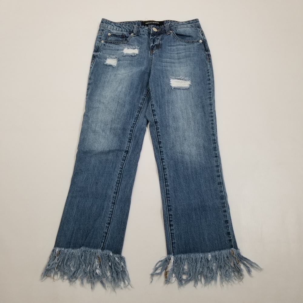 Ashley Mason Fringe Hem Distressed Jeans Size 24